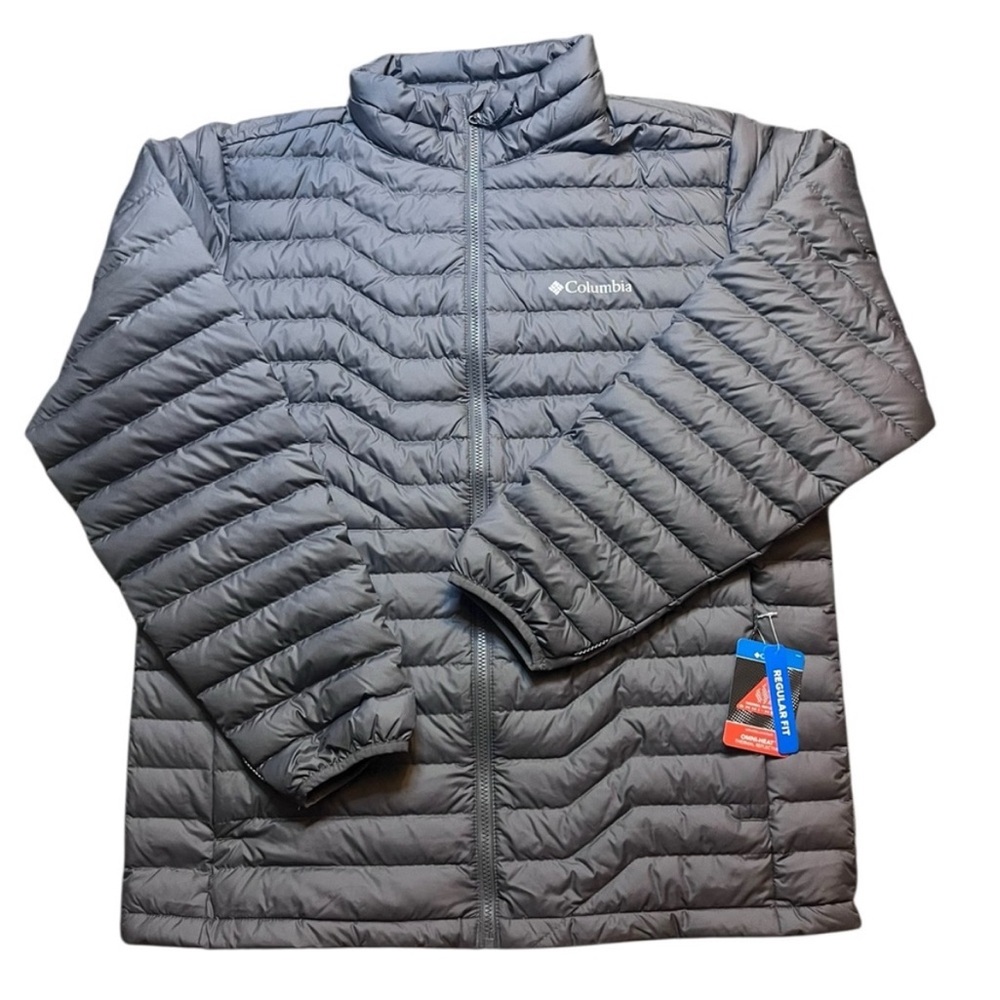 Columbia Men's Large Woodrose Crest Omni-Heat Down Jacket Zipper Pockets Gray